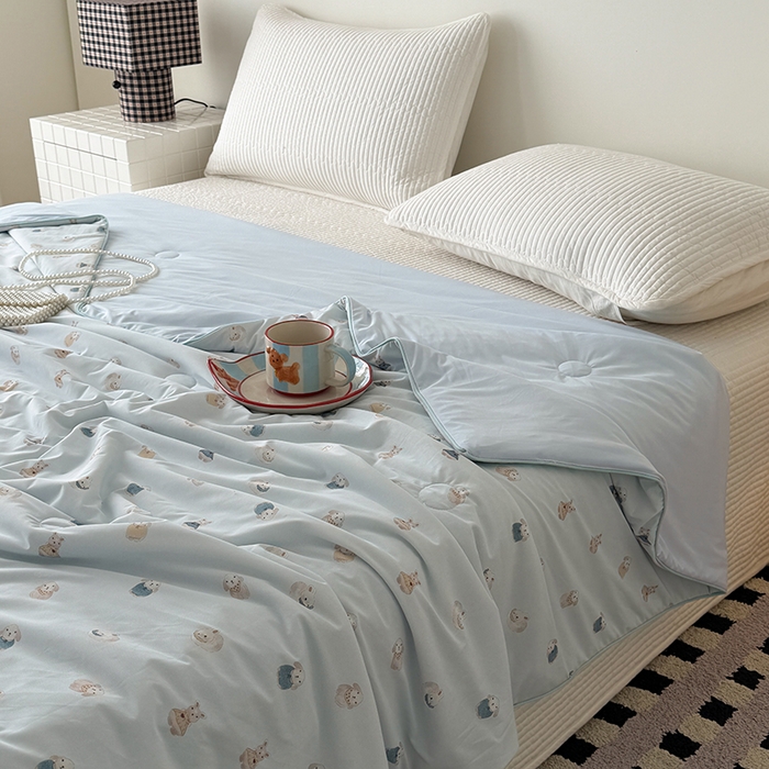 91家纺网 家纺一手货源 找家纺 HL原创 2026春夏新款双面小冰皮夏被夏凉被空调被 芭比兔-蓝