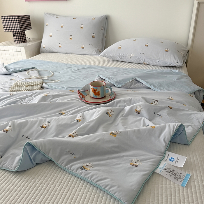 91家纺网 家纺一手货源 找家纺 HL原创 2026春夏新款双面小冰皮夏被夏凉被空调被 学士狗