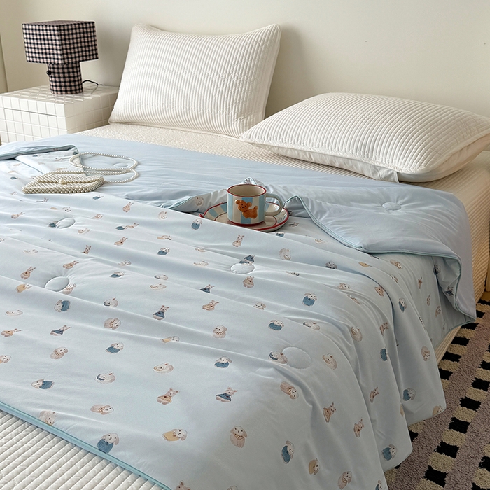 91家纺网 家纺一手货源 找家纺 HL原创 2026春夏新款双面小冰皮夏被夏凉被空调被 芭比兔-蓝