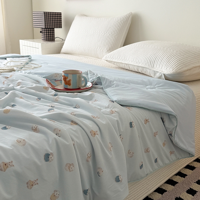 91家纺网 家纺一手货源 找家纺 HL原创 2026春夏新款双面小冰皮夏被夏凉被空调被 芭比兔-蓝