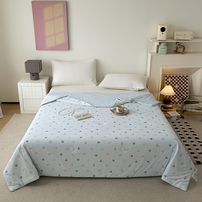 91家纺网 家纺一手货源 找家纺 HL原创 2026春夏新款双面小冰皮夏被夏凉被空调被 芭比兔-蓝