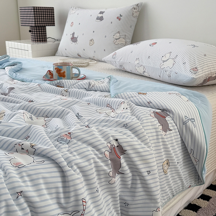 91家纺网 家纺一手货源 找家纺 HL原创 2026春夏新款双面小冰皮夏被夏凉被空调被 条纹狗