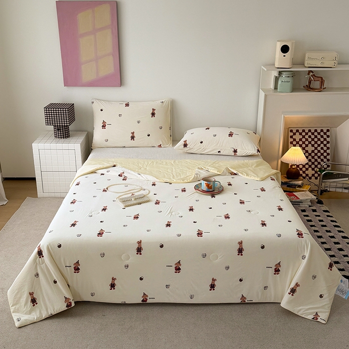 91家纺网 家纺一手货源 找家纺 HL原创 2026春夏新款双面小冰皮夏被夏凉被空调被 菲菲兔