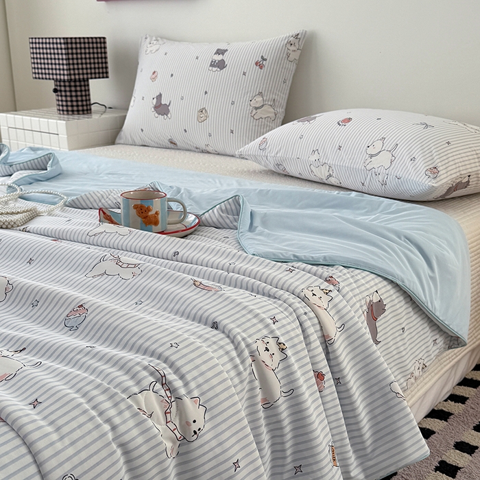 91家纺网 家纺一手货源 找家纺 HL原创 2026春夏新款双面小冰皮夏被夏凉被空调被 条纹狗