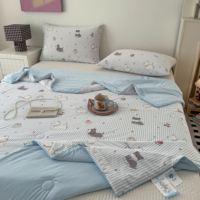 91家纺网 家纺一手货源 找家纺 HL原创 2026春夏新款双面小冰皮夏被夏凉被空调被 条纹狗