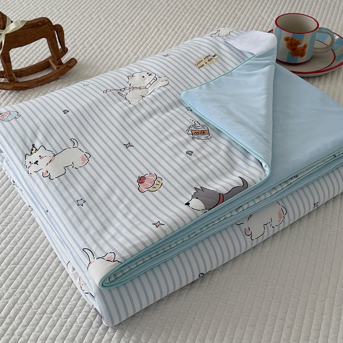 91家纺网 家纺一手货源 找家纺 HL原创 2026春夏新款双面小冰皮夏被夏凉被空调被 条纹狗