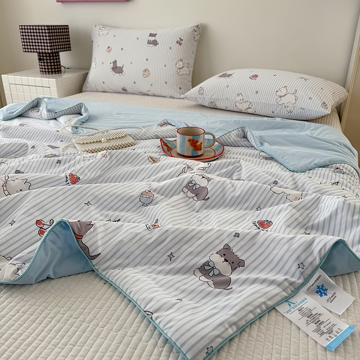 91家纺网 家纺一手货源 找家纺 HL原创 2026春夏新款双面小冰皮夏被夏凉被空调被 条纹狗