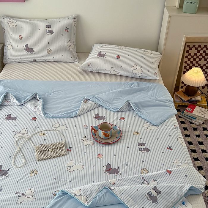 91家纺网 家纺一手货源 找家纺 HL原创 2026春夏新款双面小冰皮夏被夏凉被空调被 条纹狗