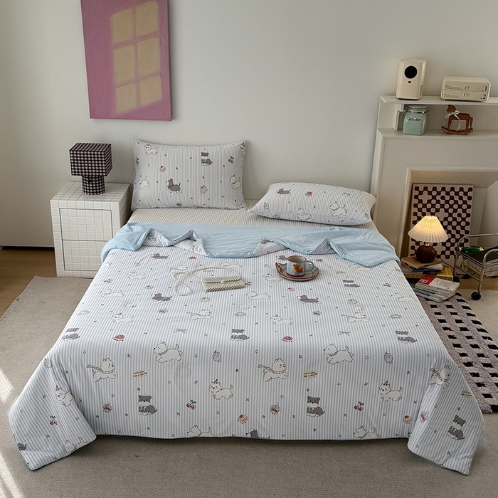 91家纺网 家纺一手货源 找家纺 HL原创 2026春夏新款双面小冰皮夏被夏凉被空调被 条纹狗