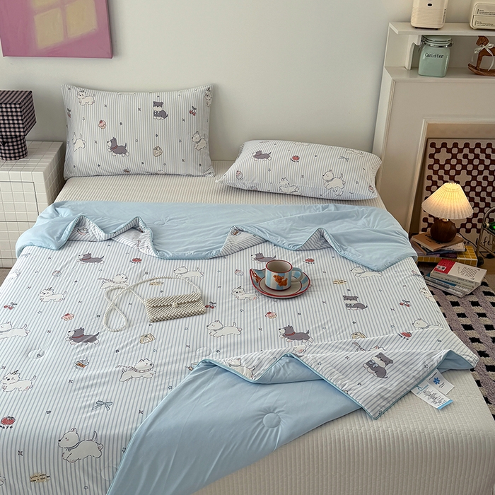 91家纺网 家纺一手货源 找家纺 HL原创 2026春夏新款双面小冰皮夏被夏凉被空调被 条纹狗