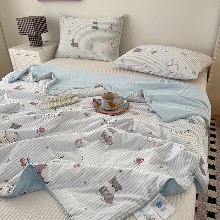 91家纺网 家纺一手货源 找家纺 HL原创 2026春夏新款双面小冰皮夏被夏凉被空调被 条纹狗