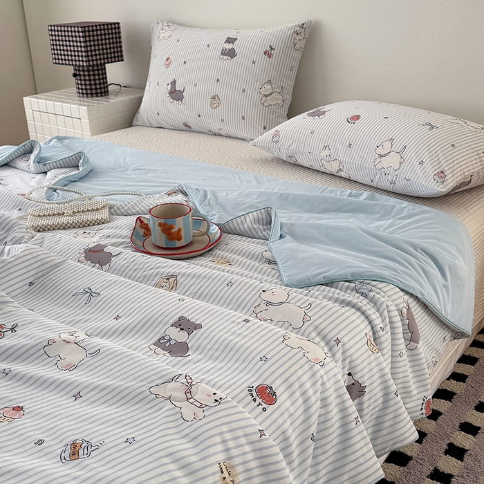 91家纺网 家纺一手货源 找家纺 HL原创 2026春夏新款双面小冰皮夏被夏凉被空调被 条纹狗