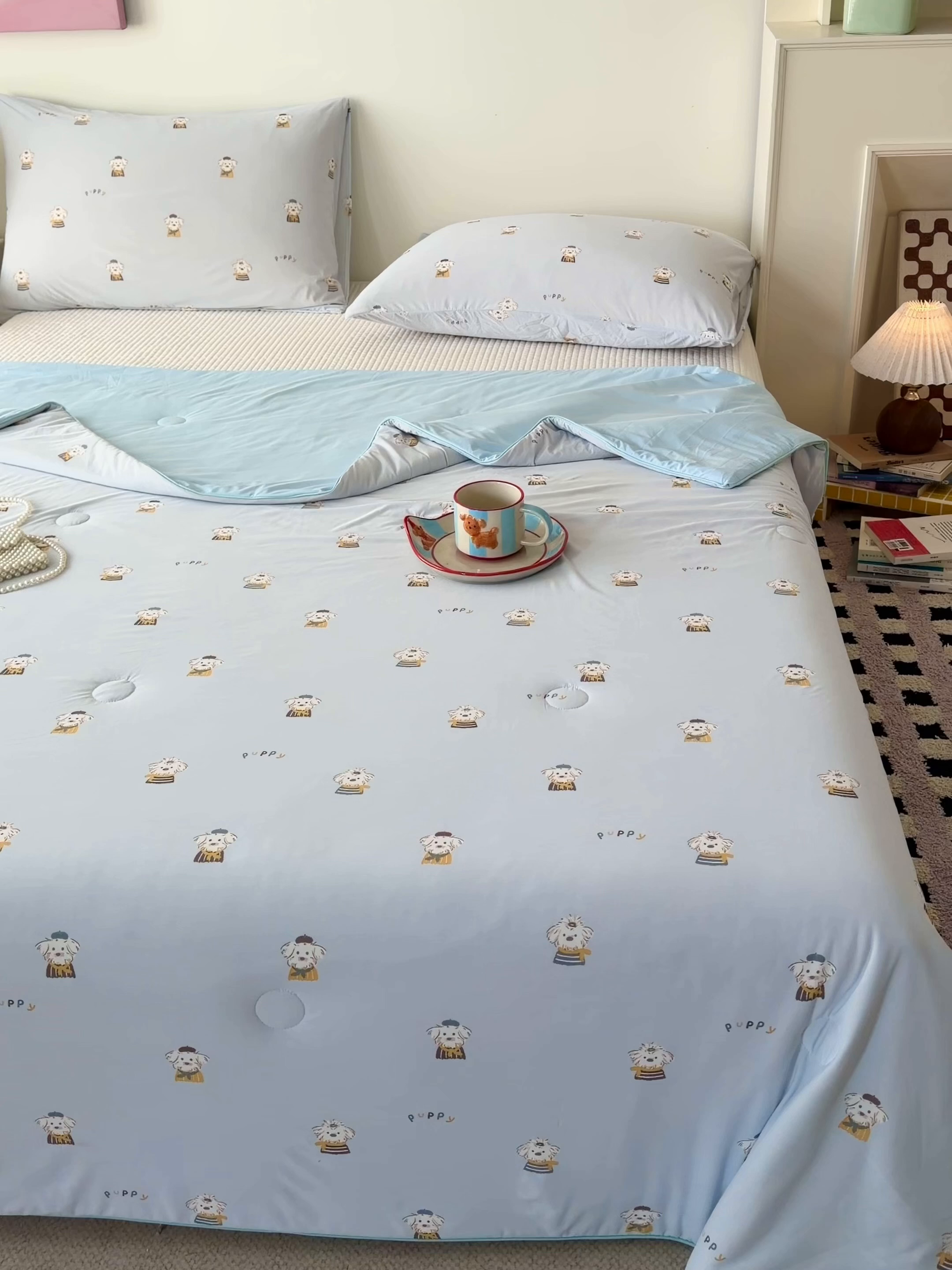 91家纺网 家纺一手货源 找家纺 HL原创 2026春夏新款双面小冰皮夏被夏凉被空调被 学士狗