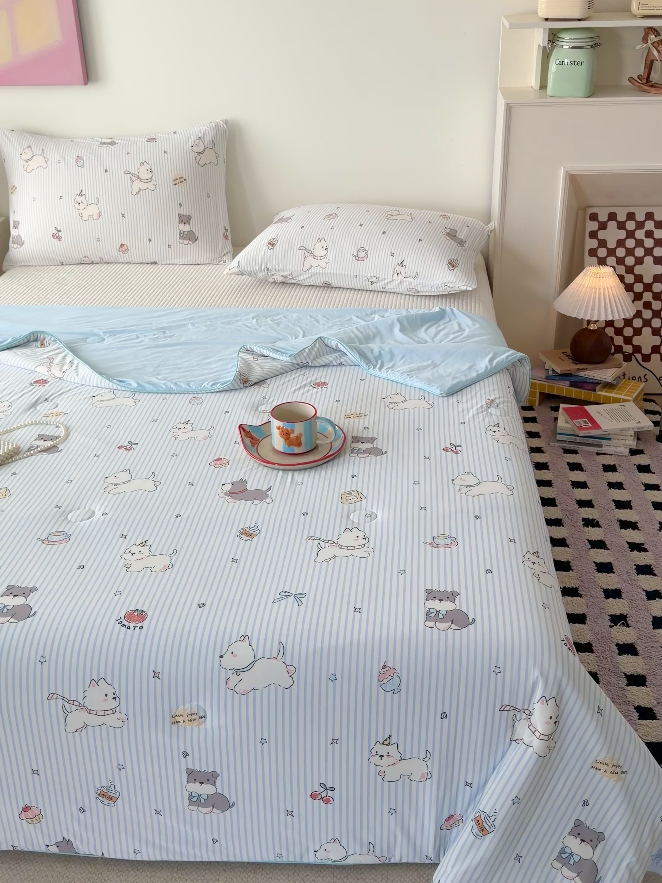 91家纺网 家纺一手货源 找家纺 HL原创 2026春夏新款双面小冰皮夏被夏凉被空调被 条纹狗