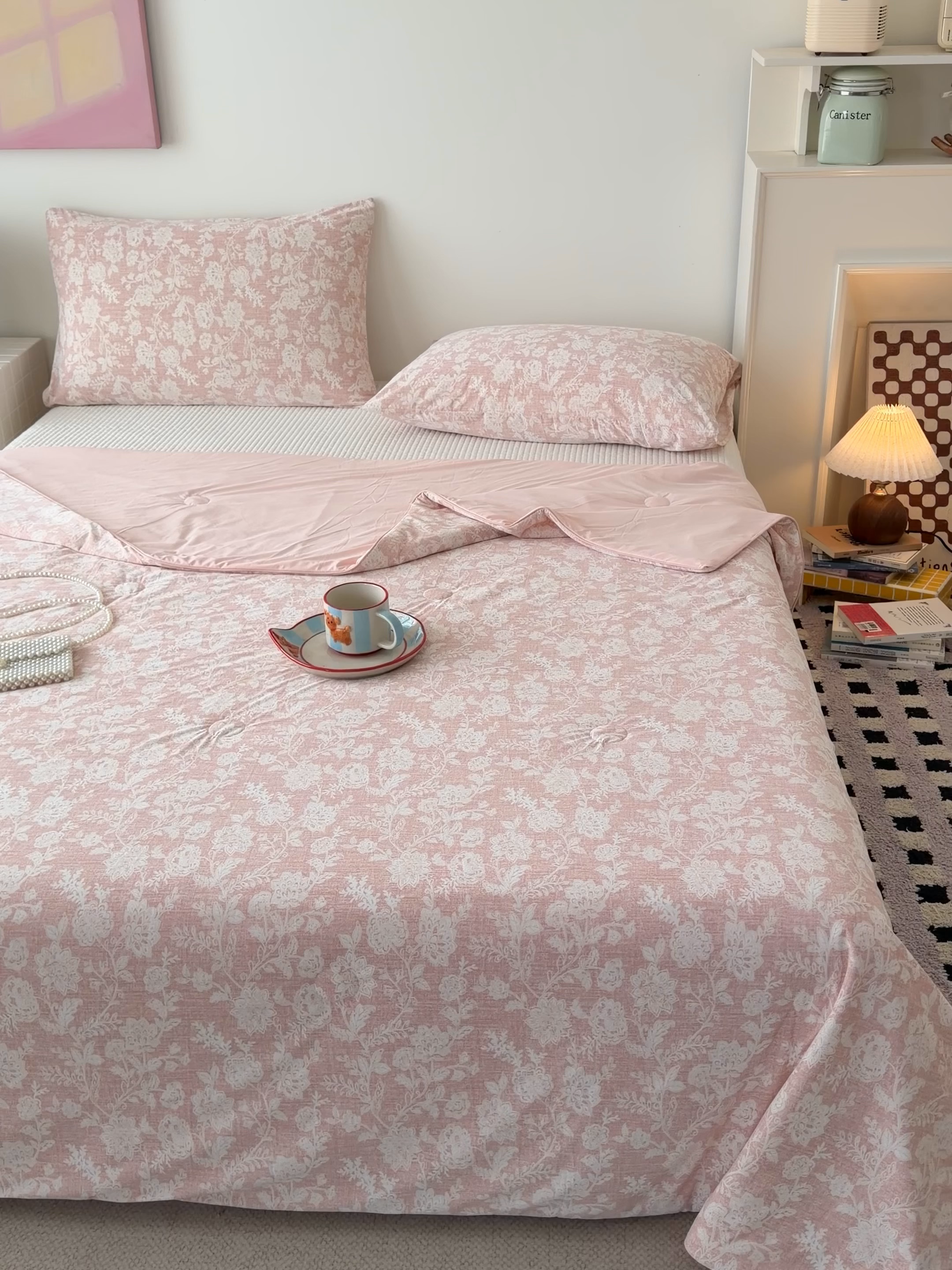 91家纺网 家纺一手货源 找家纺 HL原创 2026春夏新款双面小冰皮夏被夏凉被空调被 南法假日-粉