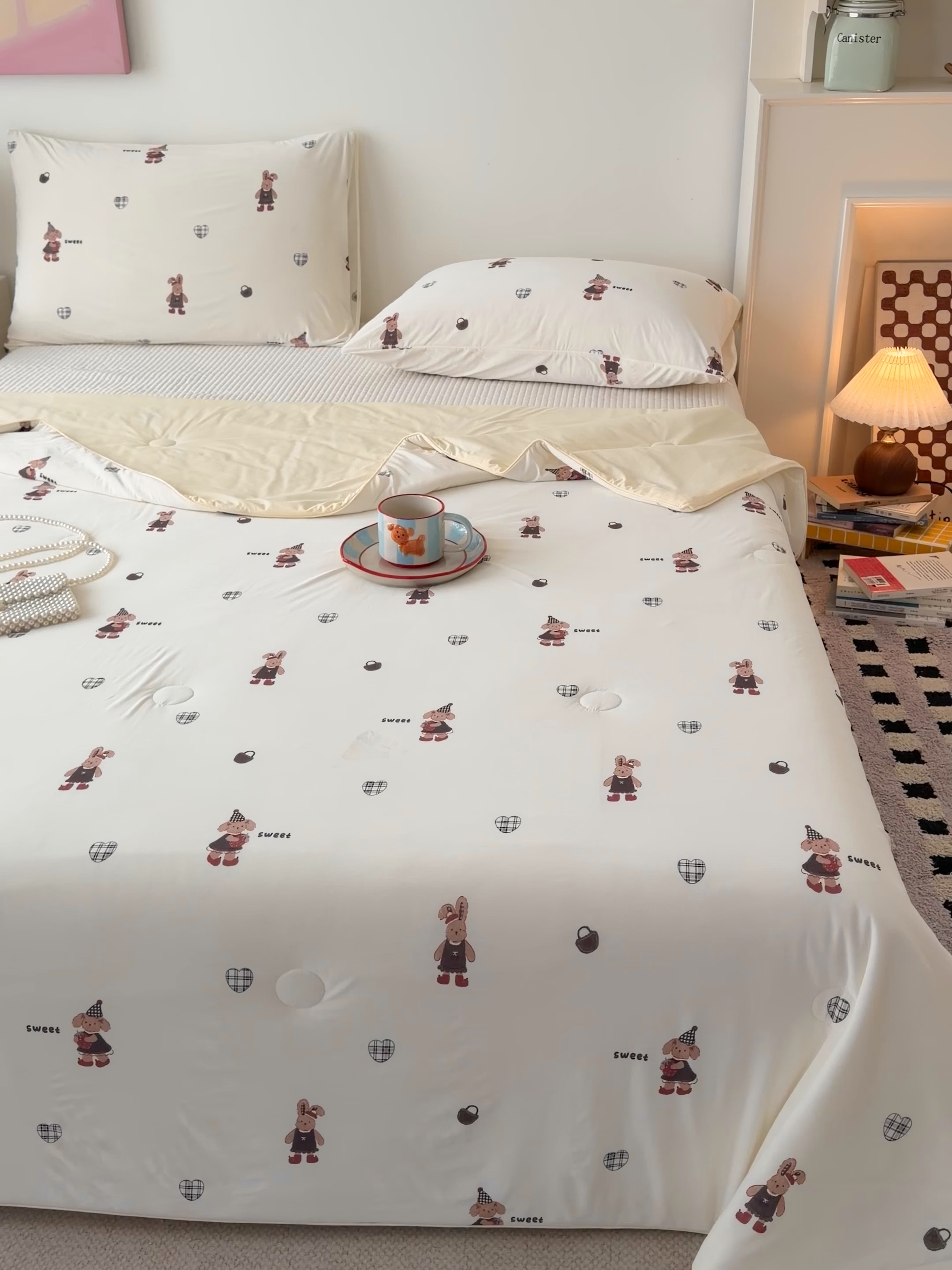 91家纺网 家纺一手货源 找家纺 HL原创 2026春夏新款双面小冰皮夏被夏凉被空调被 菲菲兔