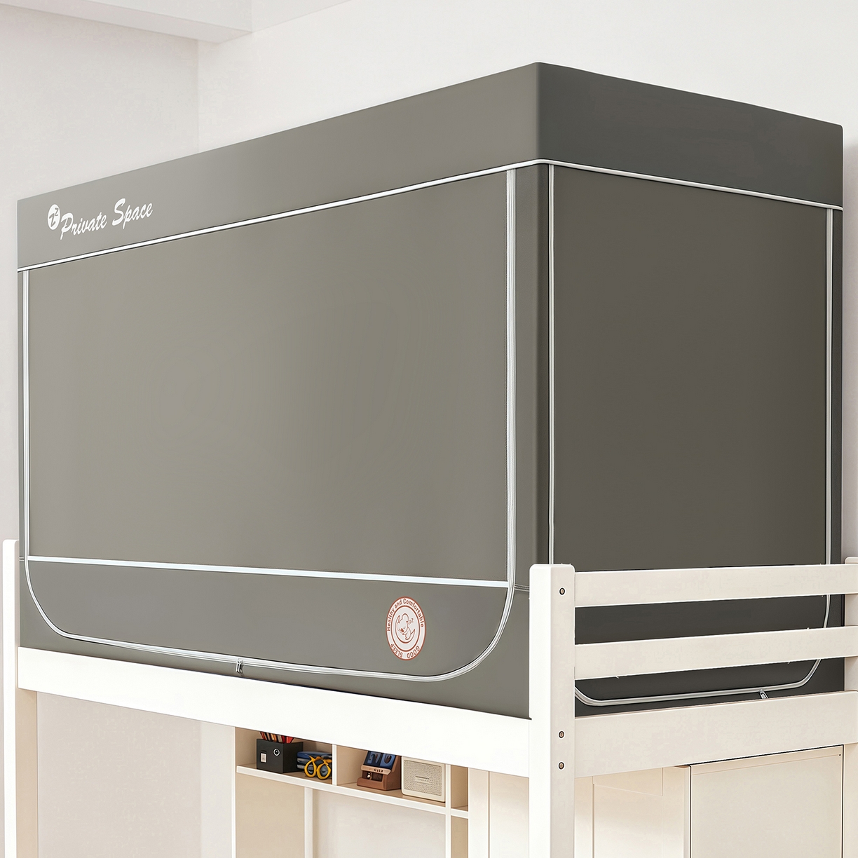 91家纺网 家纺一手货源 找家纺 壹和 2026新款纯物理无涂层无覆膜款遮光防蚊学生坐床蚊帐（场景二） 大象灰