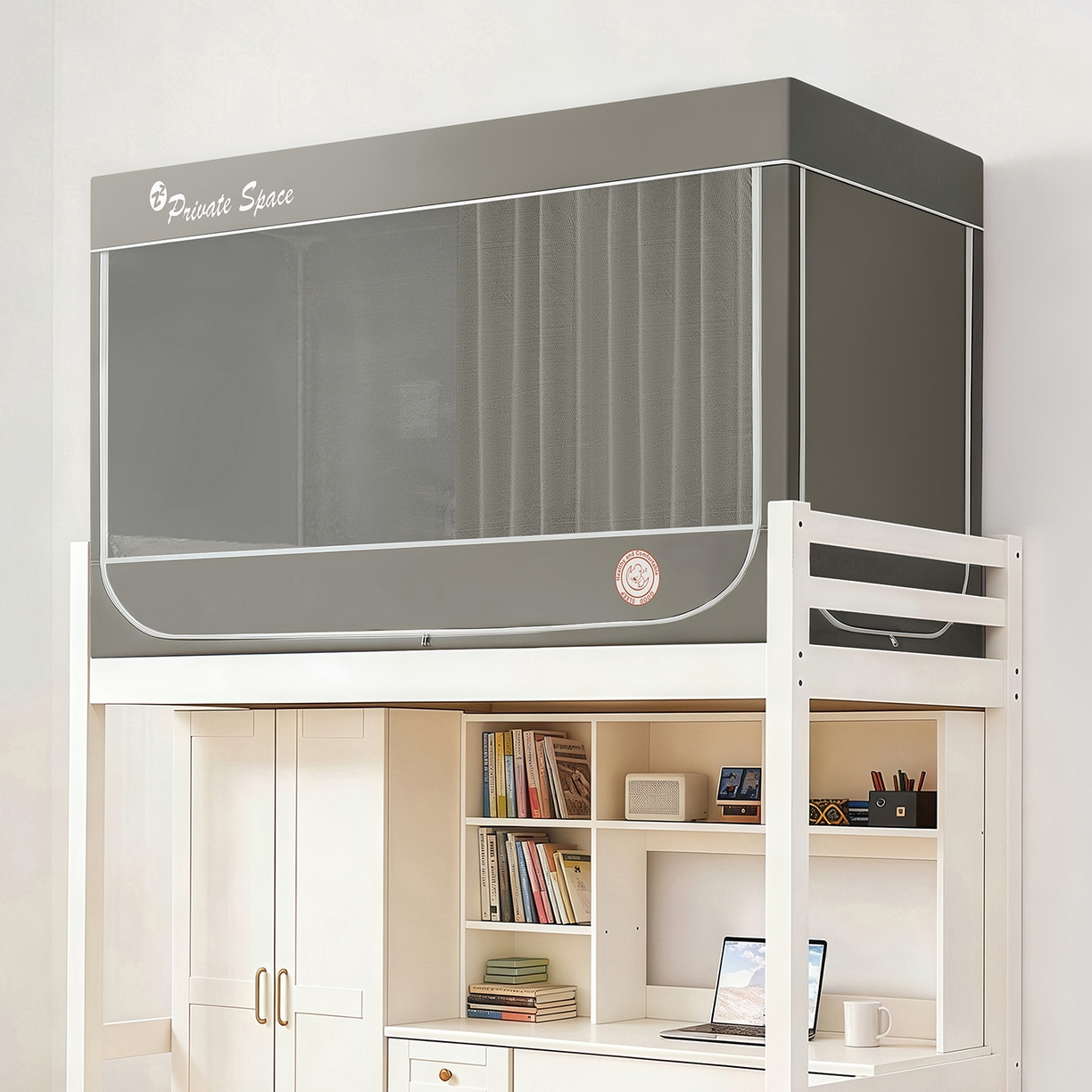 壹和 2026新款纯物理无涂层无覆膜款遮光防蚊学生坐床蚊帐（场景二） 大象灰