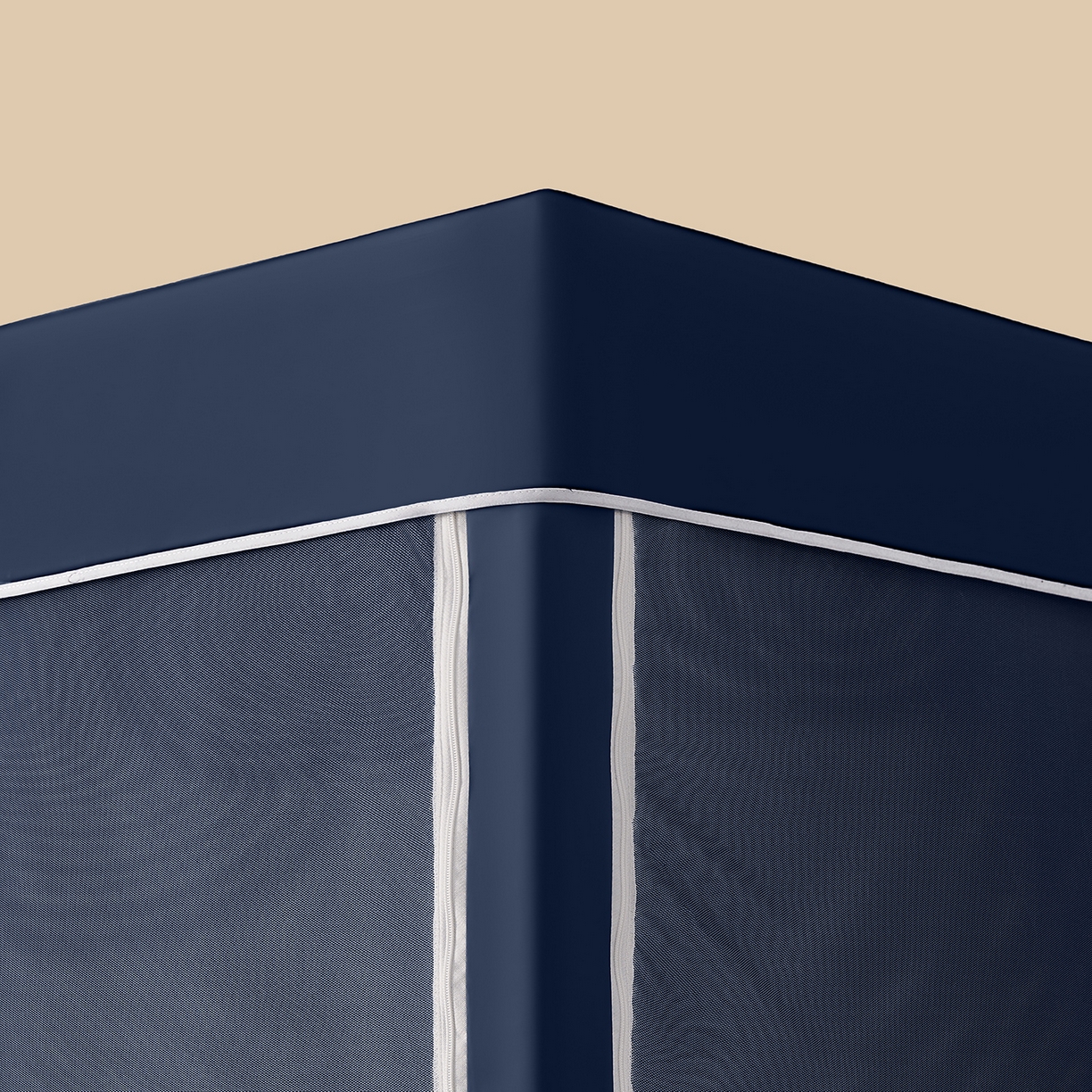 91家纺网 家纺一手货源 找家纺 壹和 2026新款纯物理无涂层无覆膜款遮光防蚊学生坐床蚊帐（场景二） 靛蓝