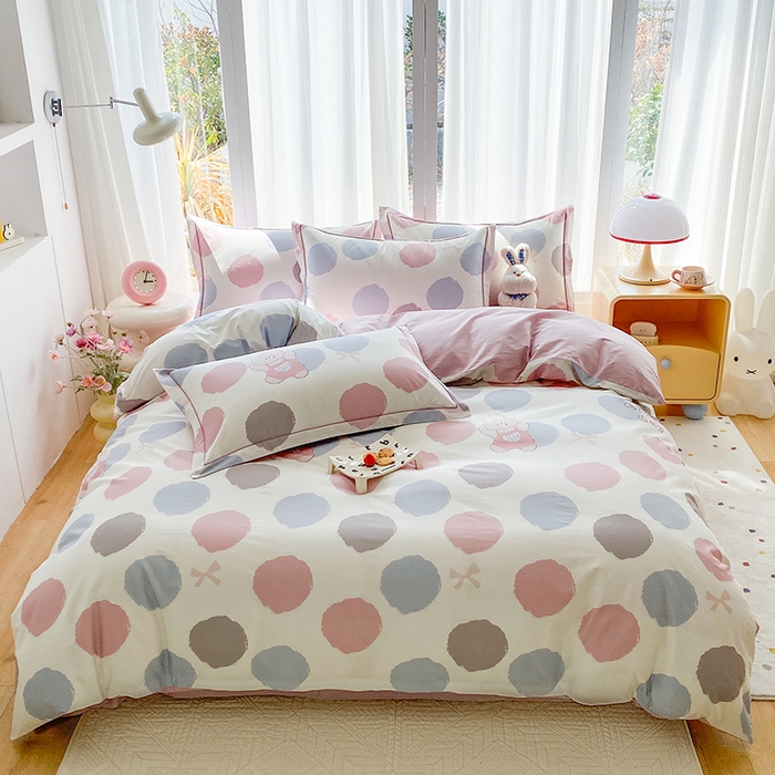 眷恋家纺 2026新款全棉纯棉铂金棉13376单被套被套单件 圆点精灵-粉