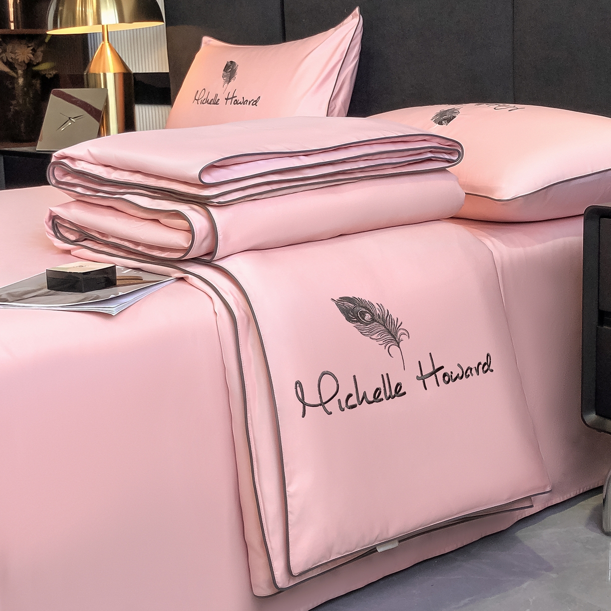 91家纺网 家纺一手货源 找家纺 （总）吾诺家居 2026新款双拼及羽毛刺绣夏被夏凉被空调被四件套-柔羽