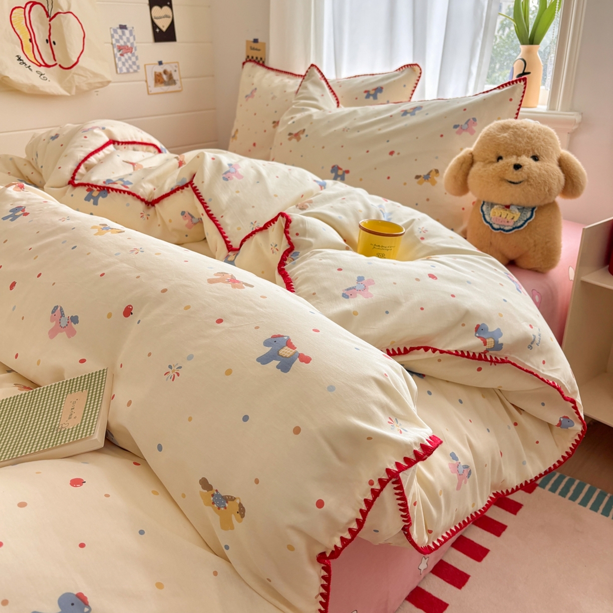 91家纺网 家纺一手货源 找家纺 慕尚家纺 2026春夏新款全棉纯棉印花三角针四件套 马力全开