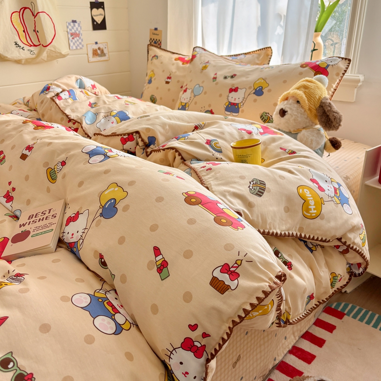 慕尚家纺 2026春夏新款全棉纯棉印花三角针四件套 凯蒂猫