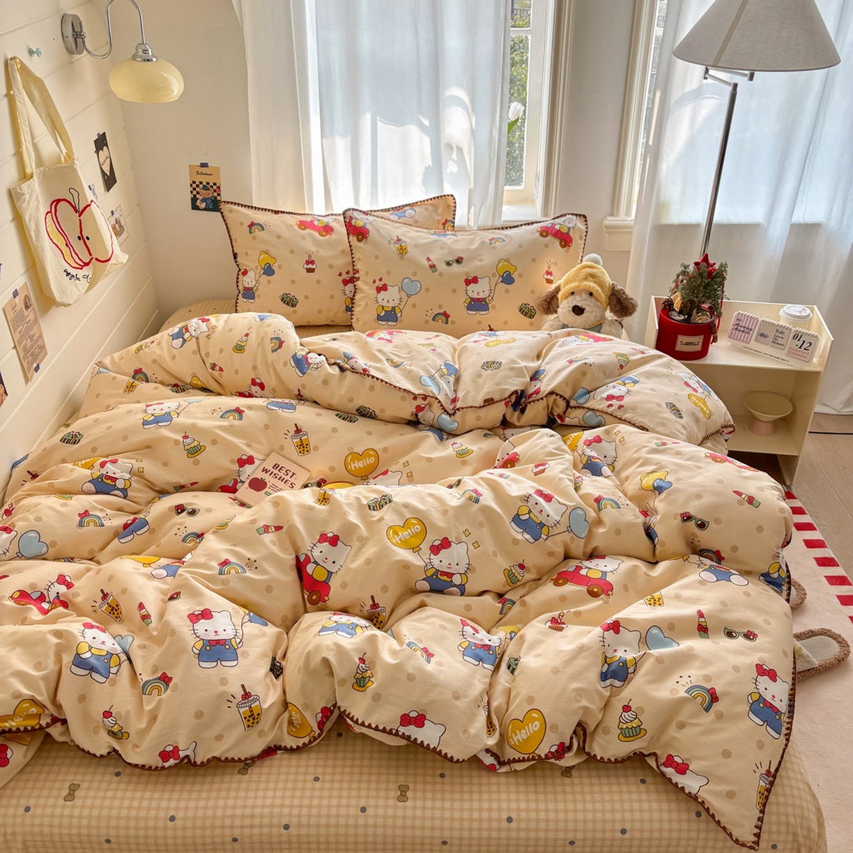 91家纺网 家纺一手货源 找家纺 慕尚家纺 2026春夏新款全棉纯棉印花三角针四件套 凯蒂猫