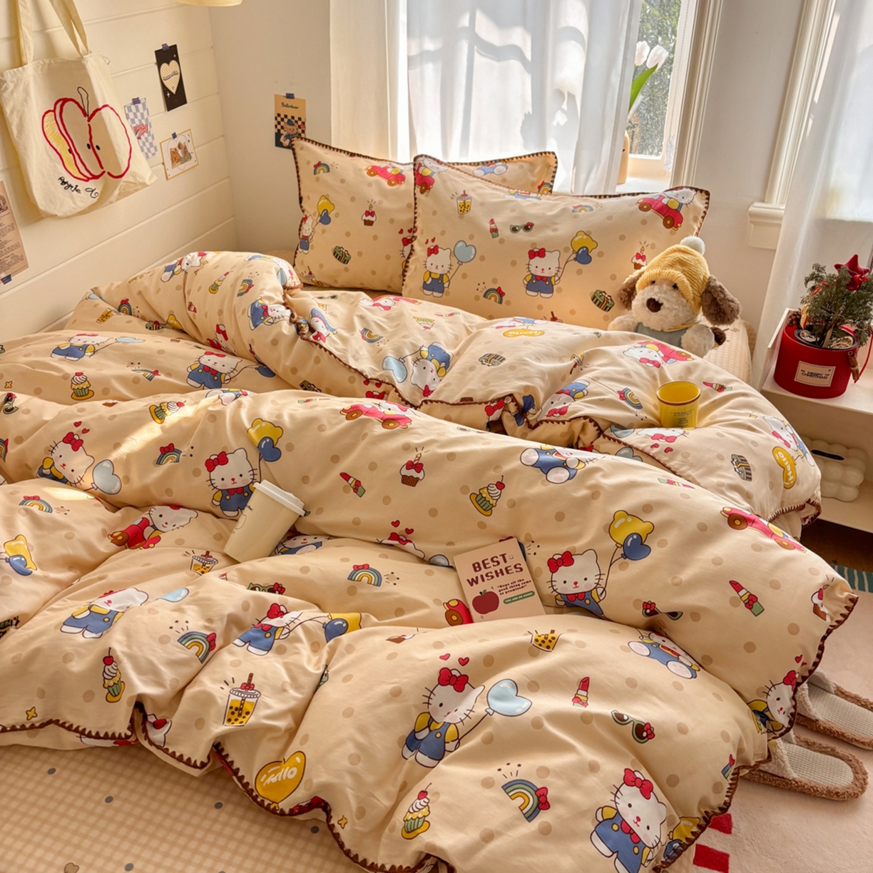 91家纺网 家纺一手货源 找家纺 慕尚家纺 2026春夏新款全棉纯棉印花三角针四件套 凯蒂猫