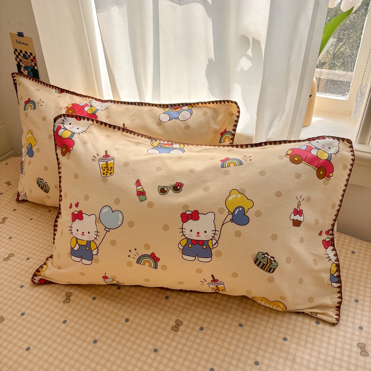 91家纺网 家纺一手货源 找家纺 慕尚家纺 2026春夏新款全棉纯棉印花三角针四件套 凯蒂猫