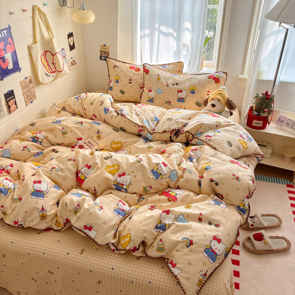 91家纺网 家纺一手货源 找家纺 慕尚家纺 2026春夏新款全棉纯棉印花三角针四件套 凯蒂猫