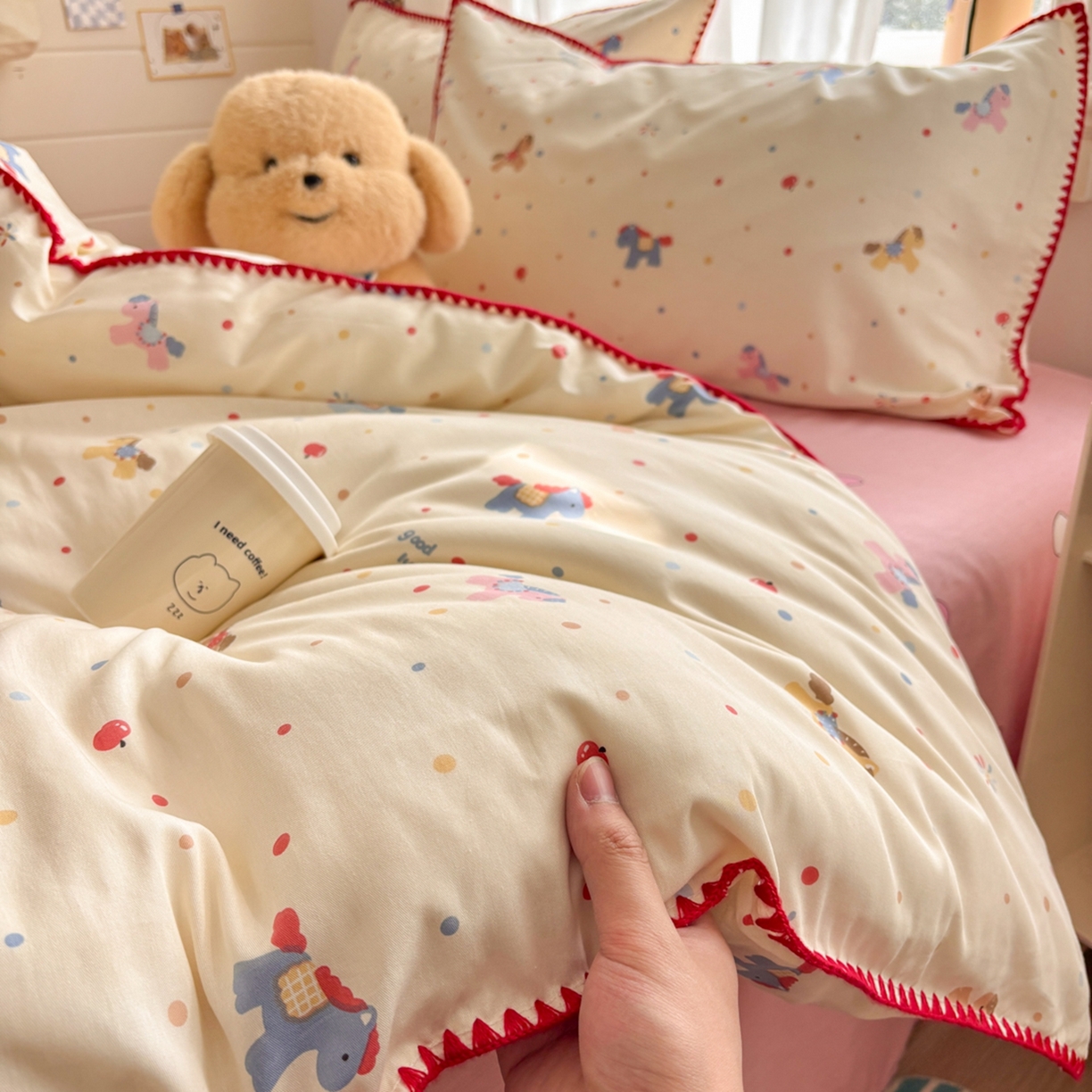 91家纺网 家纺一手货源 找家纺 慕尚家纺 2026春夏新款全棉纯棉印花三角针四件套 马力全开