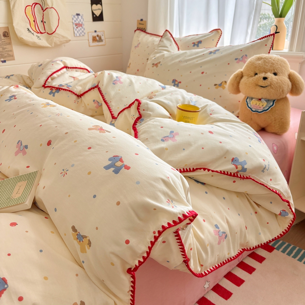 91家纺网 家纺一手货源 找家纺 慕尚家纺 2026春夏新款全棉纯棉印花三角针四件套 马力全开