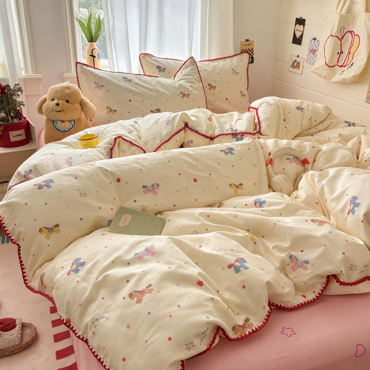 91家纺网 家纺一手货源 找家纺 慕尚家纺 2026春夏新款全棉纯棉印花三角针四件套 马力全开