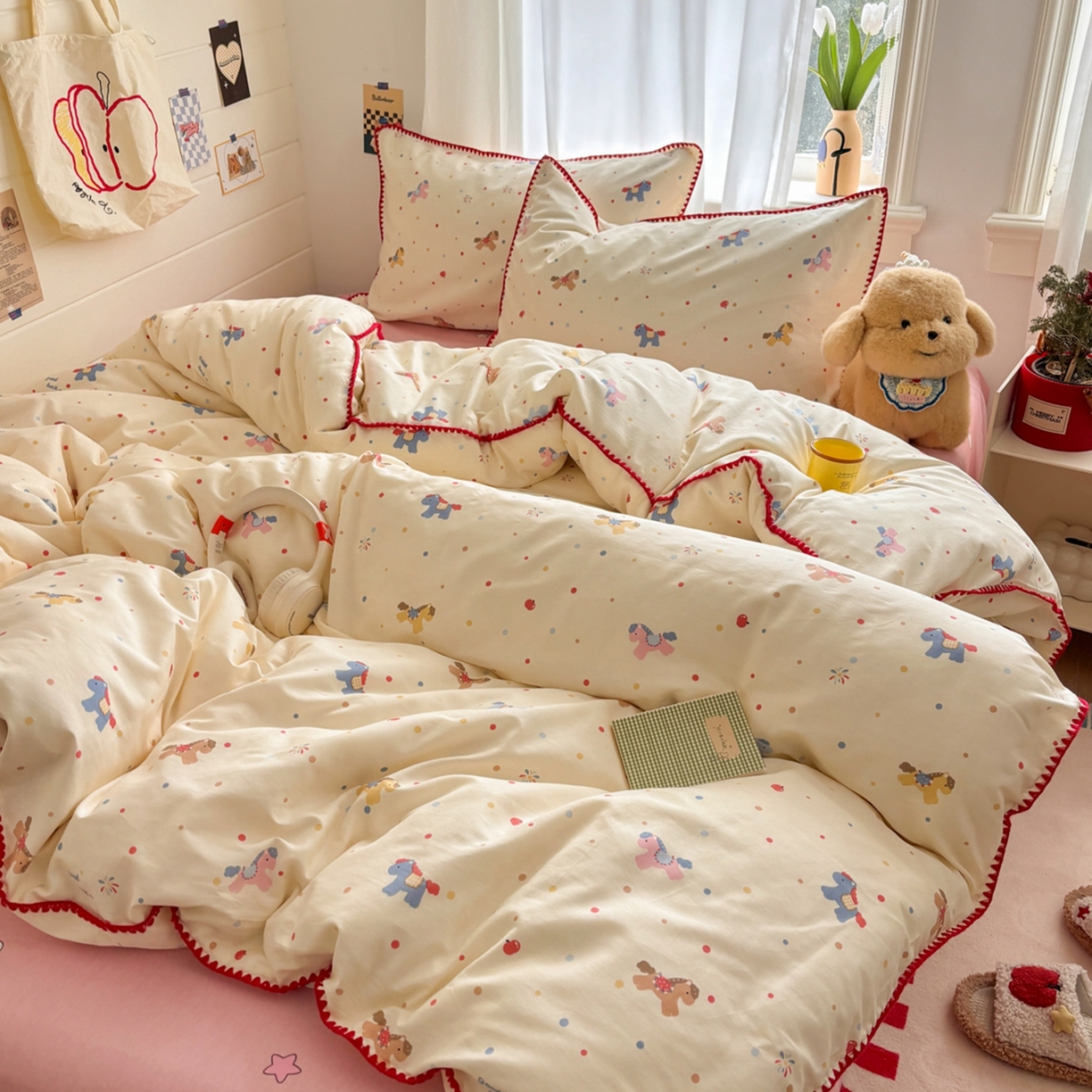 91家纺网 家纺一手货源 找家纺 慕尚家纺 2026春夏新款全棉纯棉印花三角针四件套 马力全开