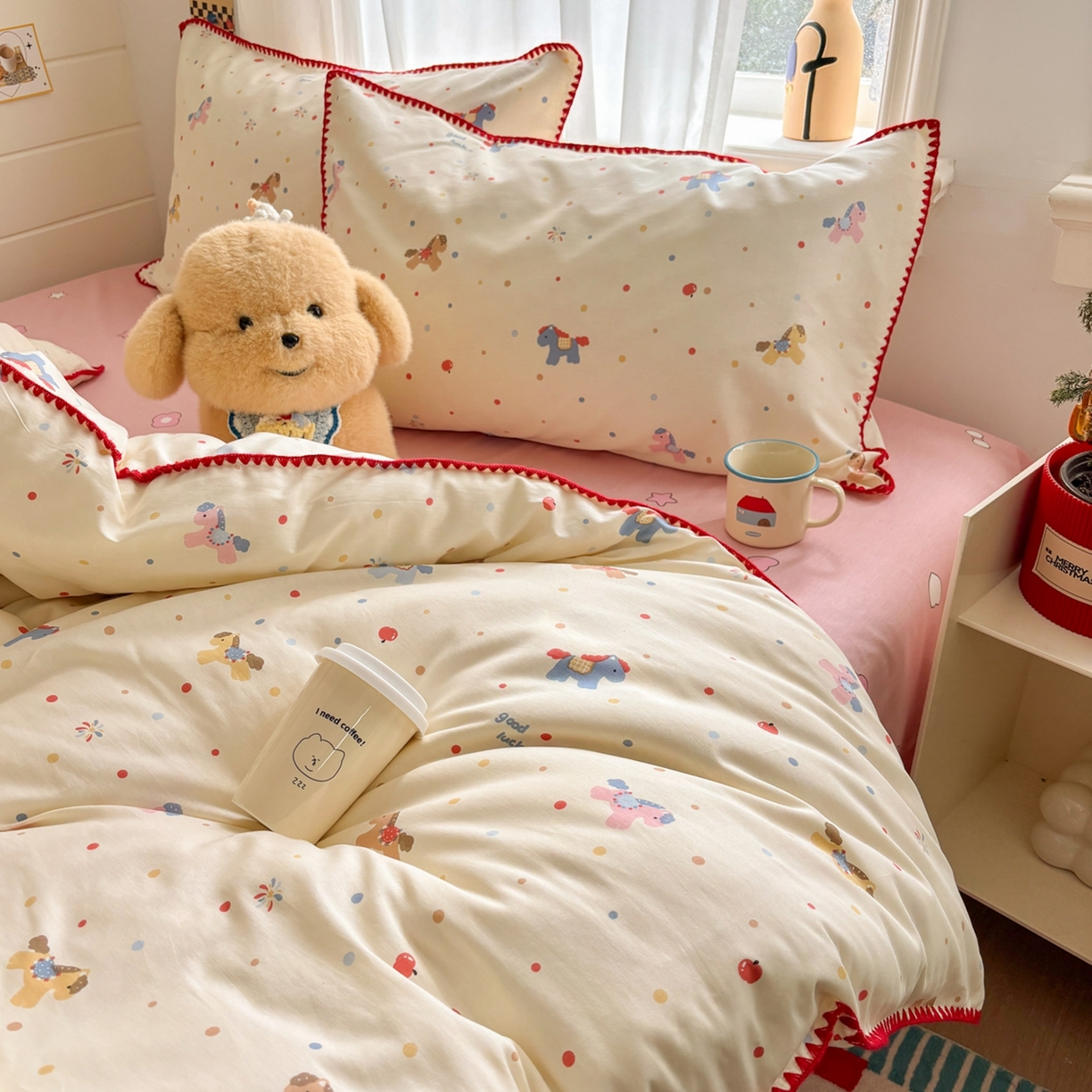 91家纺网 家纺一手货源 找家纺 慕尚家纺 2026春夏新款全棉纯棉印花三角针四件套 马力全开