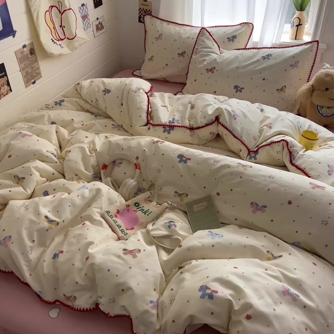 91家纺网 家纺一手货源 找家纺 慕尚家纺 2026春夏新款全棉纯棉印花三角针四件套 马力全开