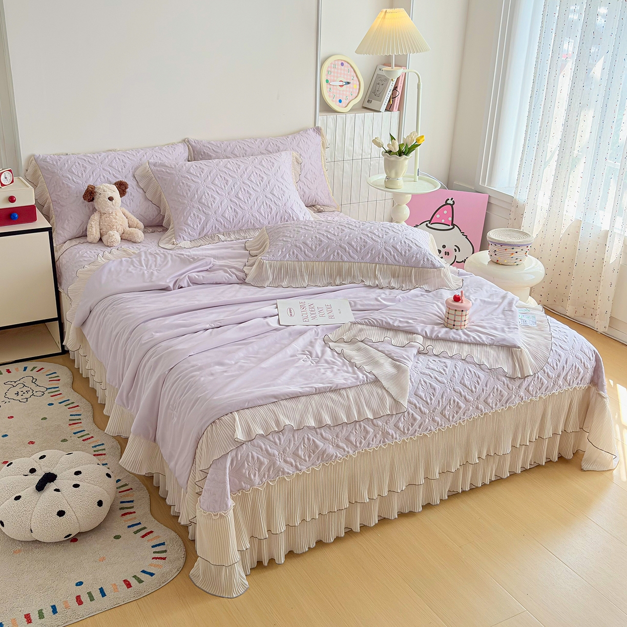 91家纺网 家纺一手货源 找家纺 锦格家纺 2026新款凉感丝网纱凉席席子 洛芙漫-香芋紫