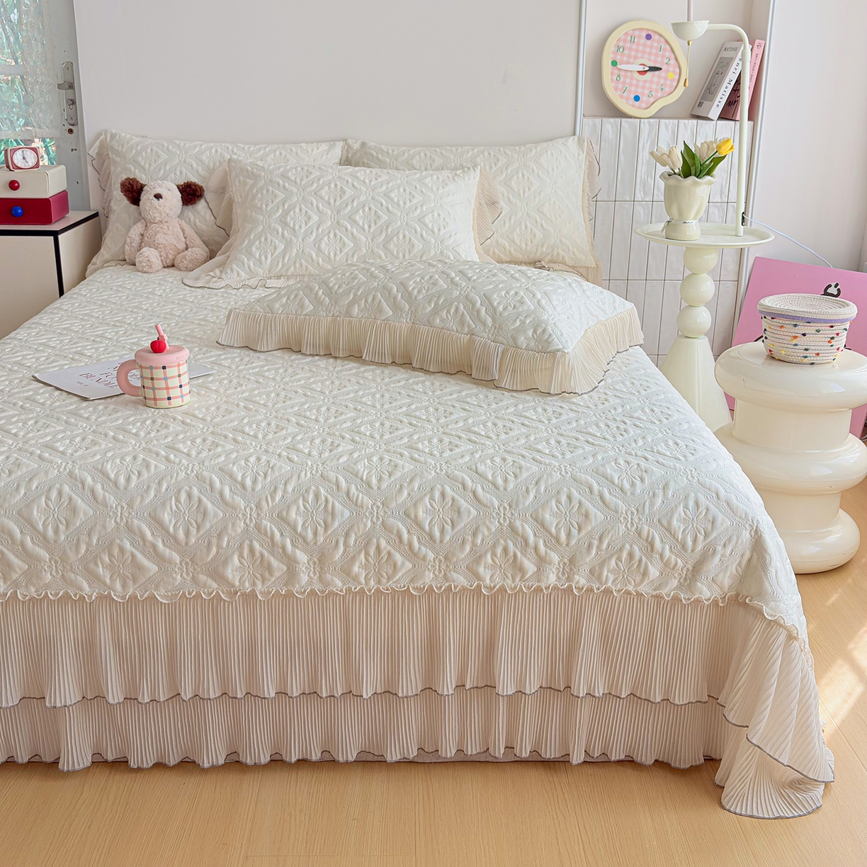 91家纺网 家纺一手货源 找家纺 锦格家纺 2026新款凉感丝网纱凉席席子 洛芙漫-奶昔白