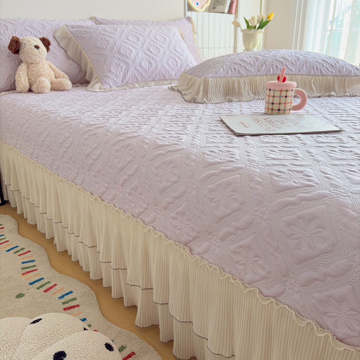 91家纺网 家纺一手货源 找家纺 锦格家纺 2026新款凉感丝网纱凉席席子 洛芙漫-香芋紫