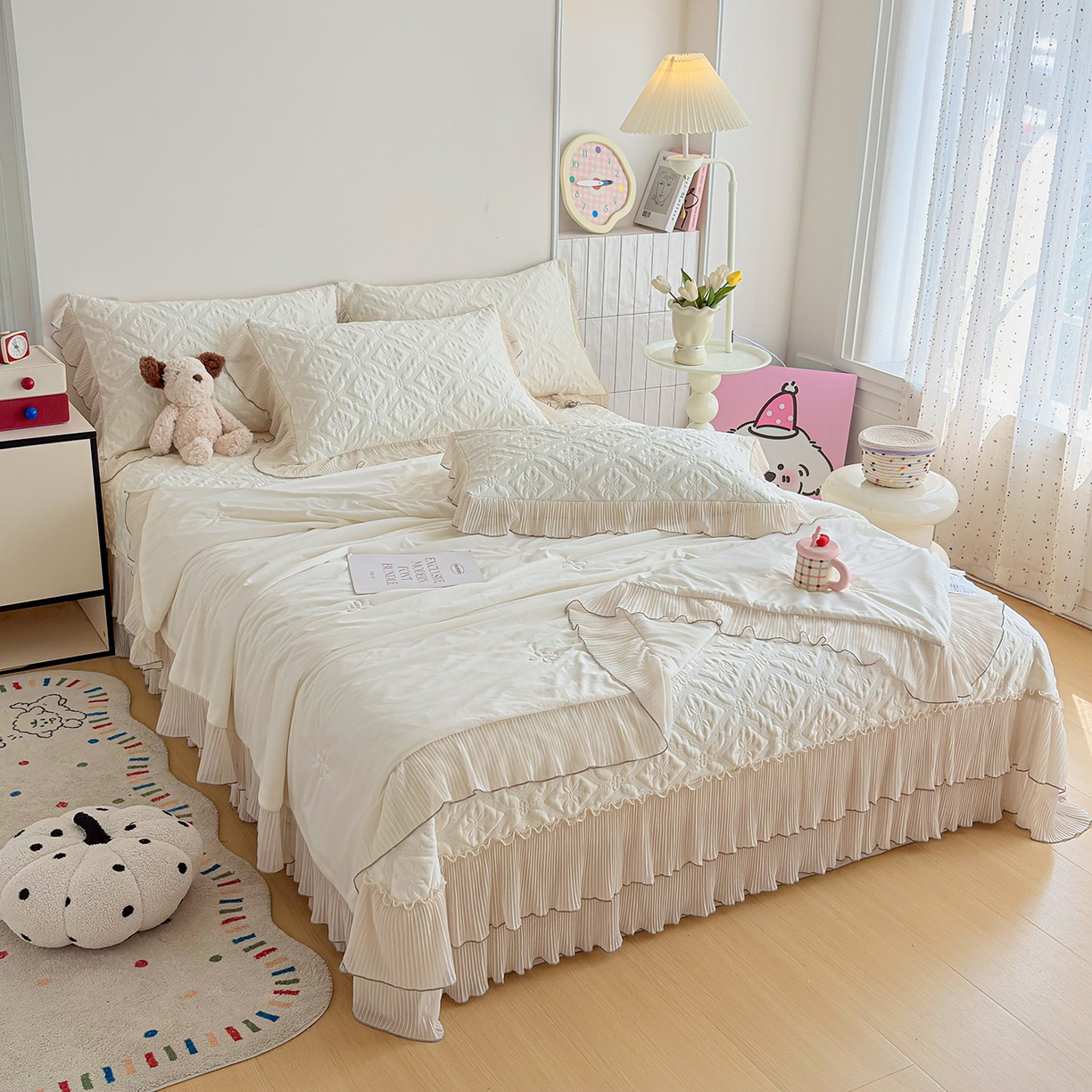 91家纺网 家纺一手货源 找家纺 锦格家纺 2026新款凉感丝网纱凉席席子 洛芙漫-奶昔白