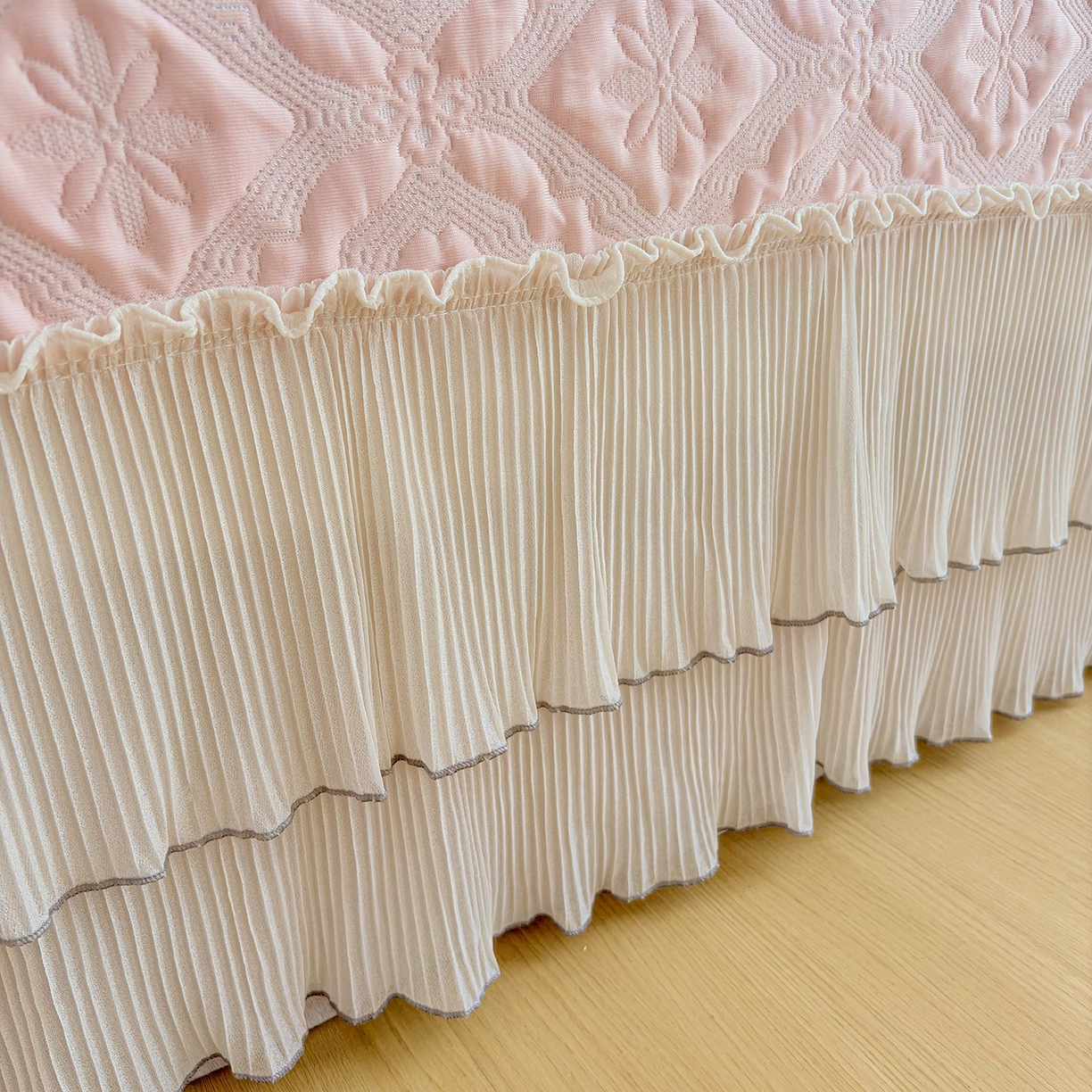 91家纺网 家纺一手货源 找家纺 锦格家纺 2026新款凉感丝网纱凉席席子 洛芙漫-柔雾粉