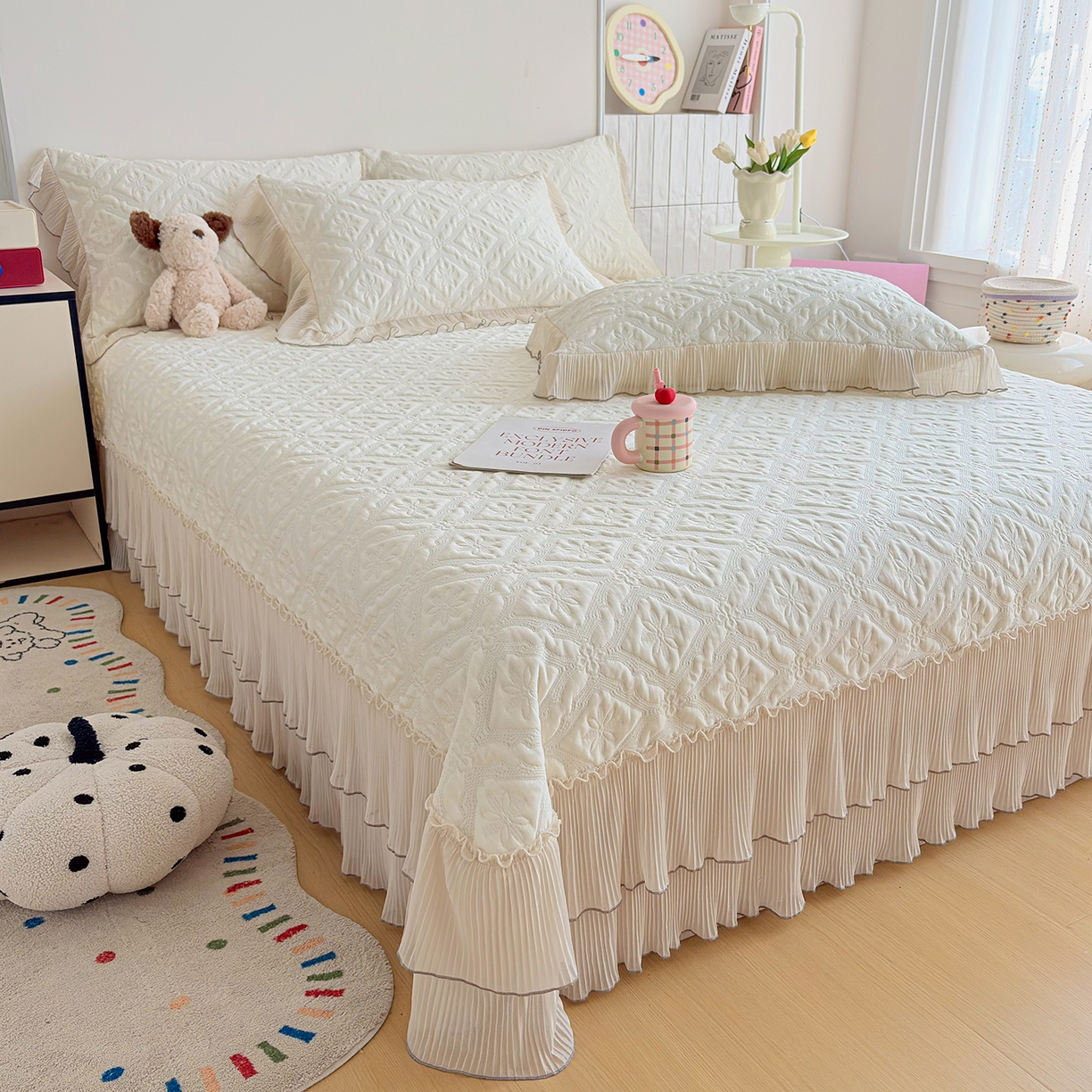 91家纺网 家纺一手货源 找家纺 锦格家纺 2026新款凉感丝网纱凉席席子 洛芙漫-奶昔白