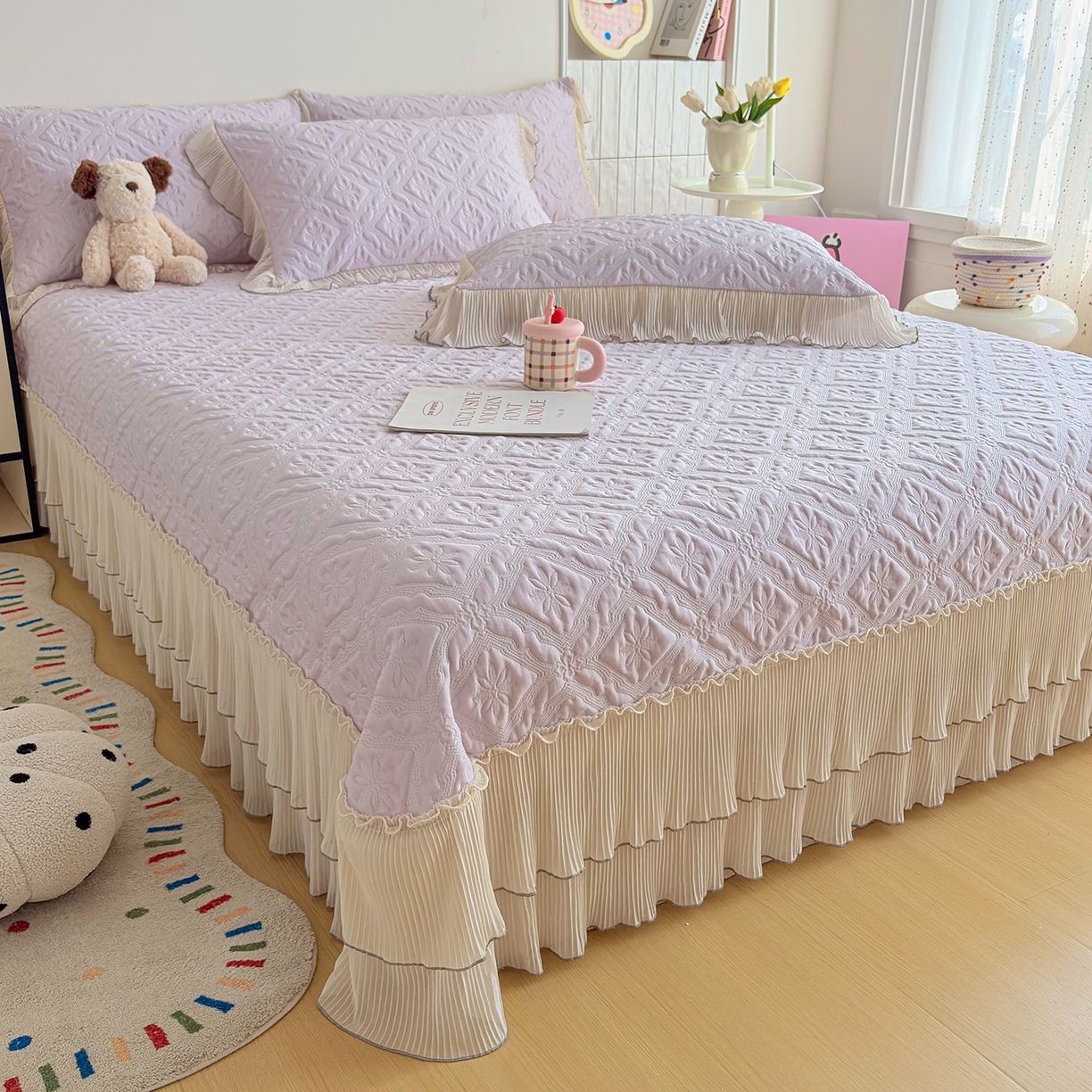 91家纺网 家纺一手货源 找家纺 锦格家纺 2026新款凉感丝网纱凉席席子 洛芙漫-香芋紫