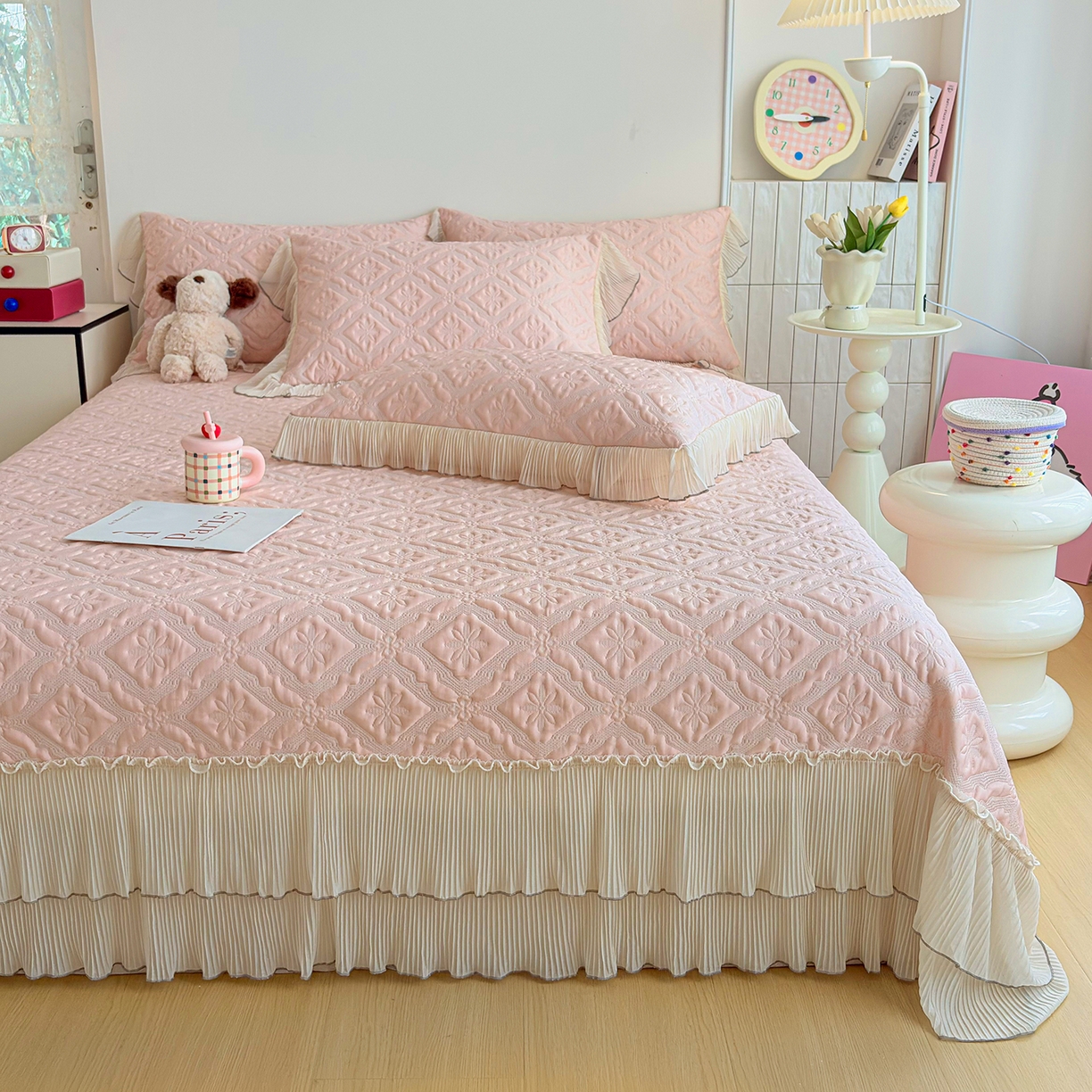 91家纺网 家纺一手货源 找家纺 锦格家纺 2026新款凉感丝网纱凉席席子 洛芙漫-柔雾粉