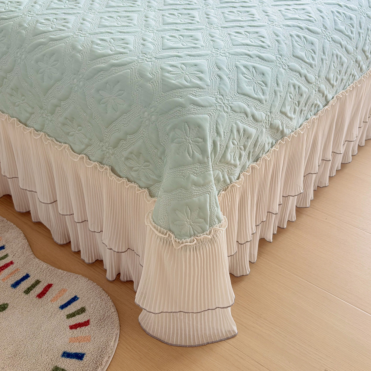 91家纺网 家纺一手货源 找家纺 锦格家纺 2026新款凉感丝网纱凉席席子 洛芙漫-抹茶绿