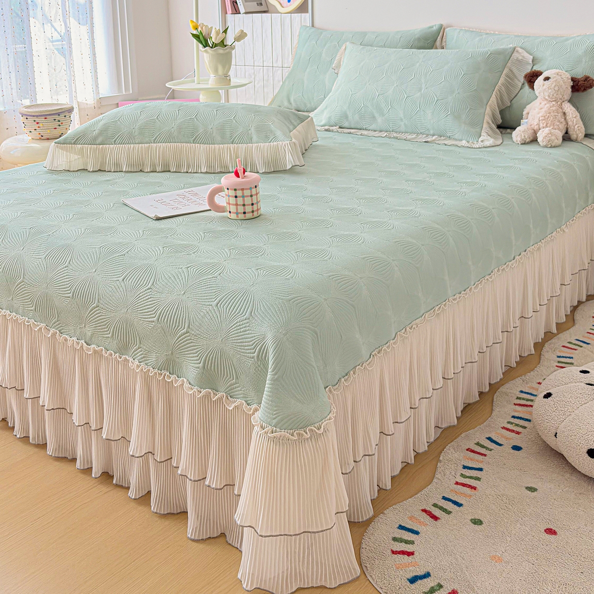 91家纺网 家纺一手货源 找家纺 锦格家纺 2026新款凉感丝网纱凉席席子 轻梦瑶-抹茶绿