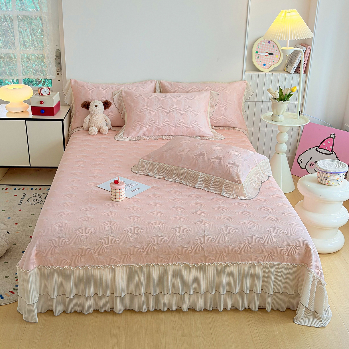 锦格家纺 2026新款凉感丝网纱凉席席子 轻梦瑶-柔雾粉