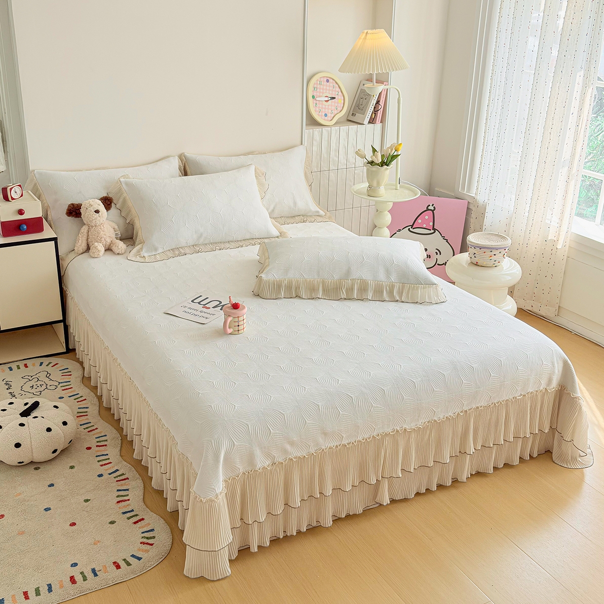 91家纺网 家纺一手货源 找家纺 锦格家纺 2026新款凉感丝网纱凉席席子 轻梦瑶-奶昔白