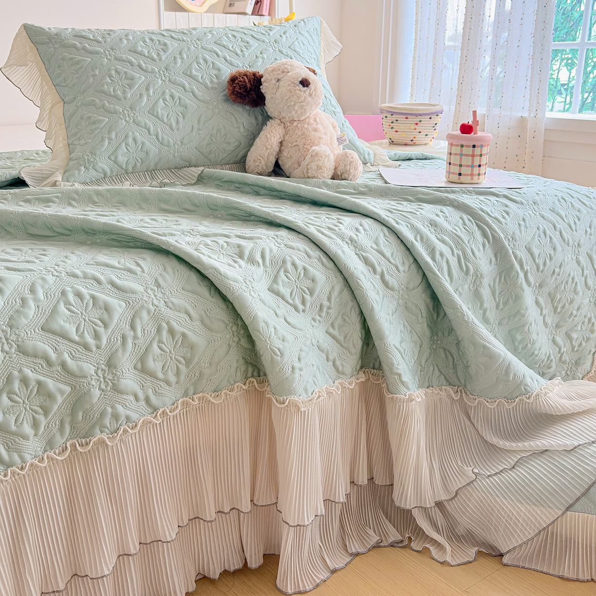 91家纺网 家纺一手货源 找家纺 锦格家纺 2026新款凉感丝网纱凉席席子 洛芙漫-抹茶绿